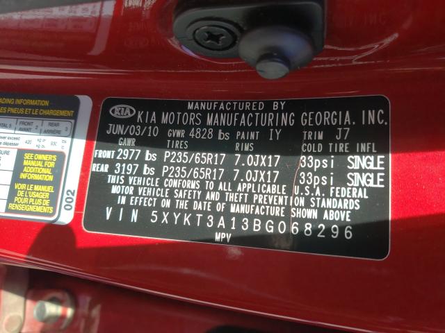 2011 KIA SORENTO 5XYKT3A13BG068296