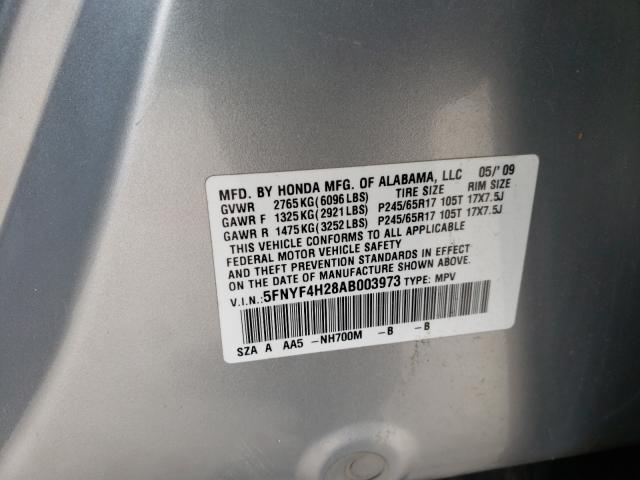 2010 HONDA PILOT LX 5FNYF4H28AB003973
