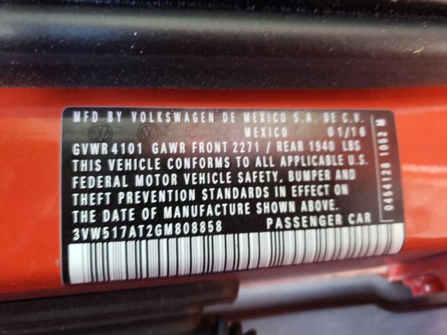 2016 VOLKSWAGEN BEETLE S/S 3VW517AT2GM808858