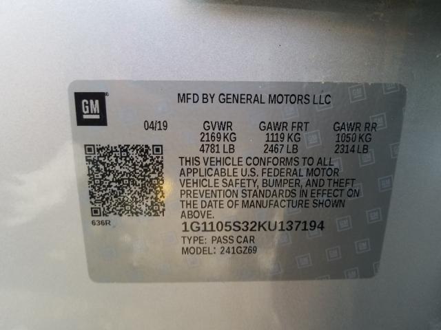 2019 CHEVROLET IMPALA PRE 1G1105S32KU137194
