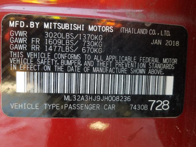 2018 MITSUBISHI MIRAGE ES ML32A3HJ9JH008236