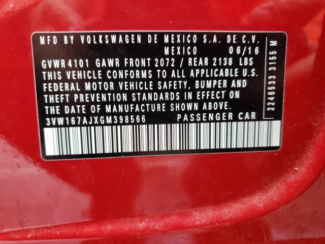 2016 VOLKSWAGEN JETTA S 3VW167AJXGM398566
