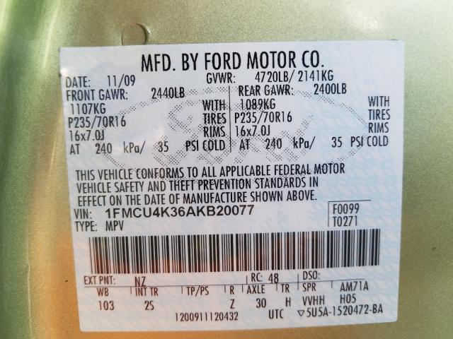 2010 FORD ESCAPE HYB 1FMCU4K36AKB20077