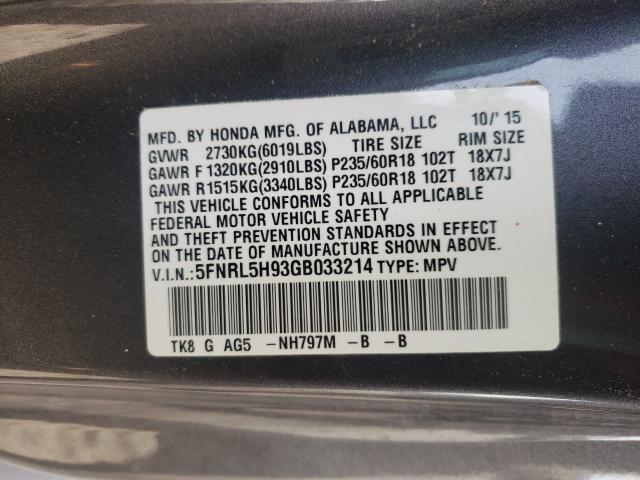 2016 HONDA ODYSSEY TO 5FNRL5H93GB033214