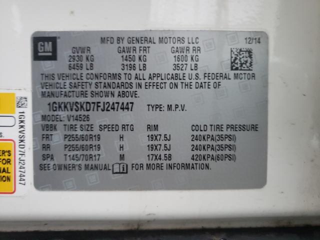 2015 GMC ACADIA SLT 1GKKVSKD7FJ247447