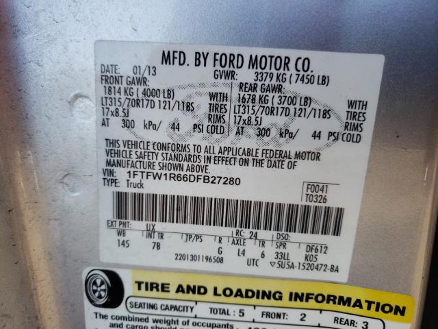2013 FORD F150 SVT R 1FTFW1R66DFB27280