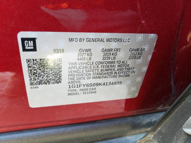 2019 CHEVROLET BOLT EV LT 1G1FY6S09K4134805