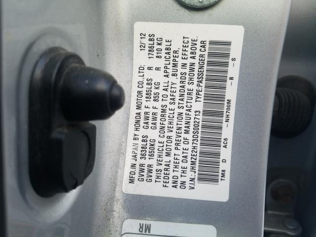 2013 HONDA INSIGHT EX JHMZE2H73DS002713