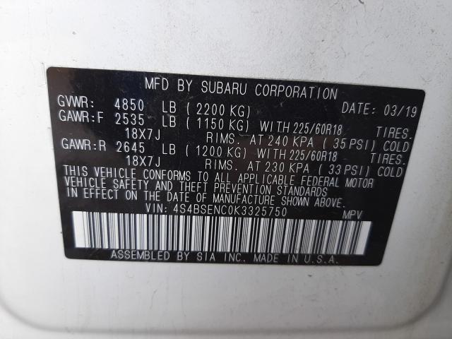 2019 SUBARU OUTBACK 3. 4S4BSENC0K3325750