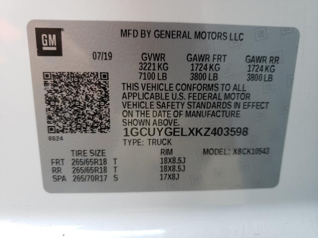 2019 CHEVROLET SILVERADO - 1GCUYGELXKZ403598