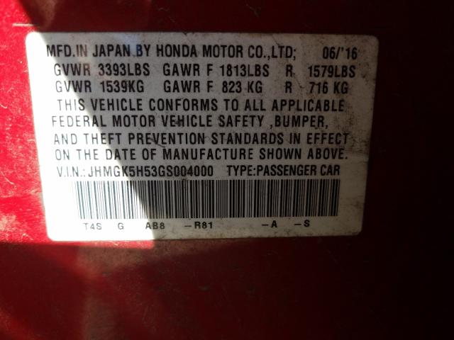 2016 HONDA FIT LX JHMGK5H53GS004000