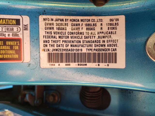 2010 HONDA INSIGHT LX JHMZE2H55AS013819