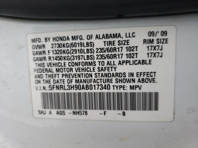 2010 HONDA ODYSSEY TO 5FNRL3H90AB017340