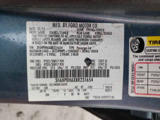 2011 FORD FUSION - 3FAHP0HAXBR231654