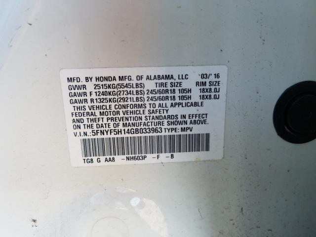 2016 HONDA PILOT LX 5FNYF5H14GB033963