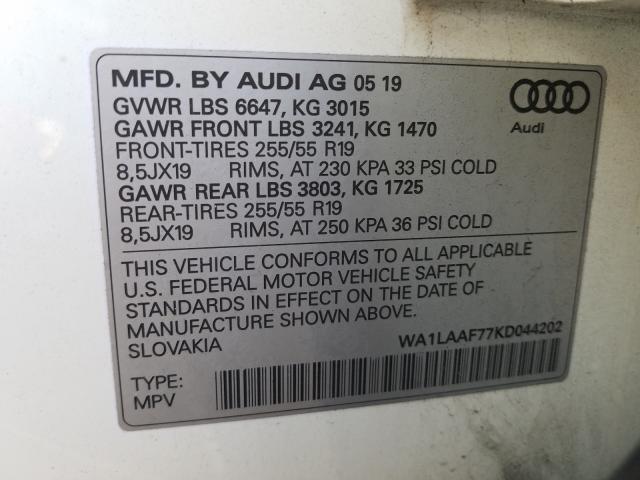 VIN WA1LAAF77KD044202 2019 Audi Q7, Premium Plus no.10