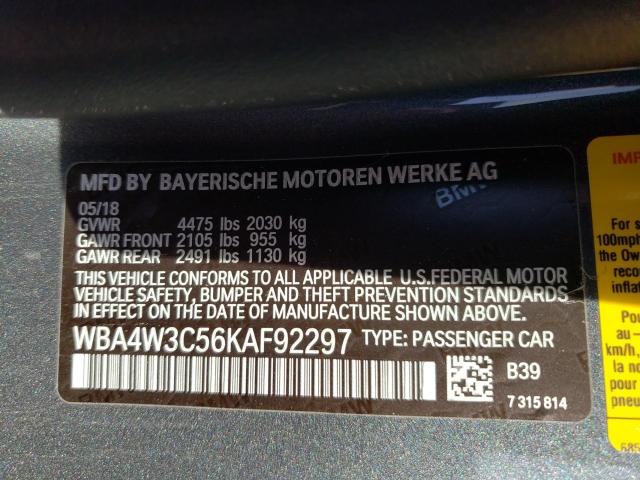2019 BMW 430I WBA4W3C56KAF92297