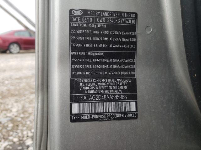 2010 LAND ROVER LR4 HSE SALAG2D48AA545988