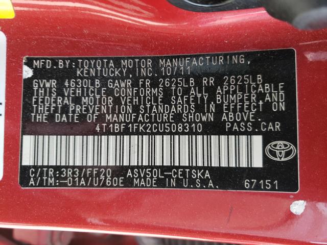 2012 TOYOTA CAMRY L/SE 4T1BF1FK2CU508310