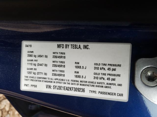 2019 TESLA MODEL 3 5YJ3E1EA2KF309236