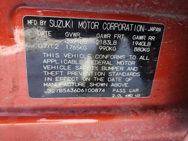 VIN JS2YB5A36D6100874 2013 Suzuki SX4 no.10