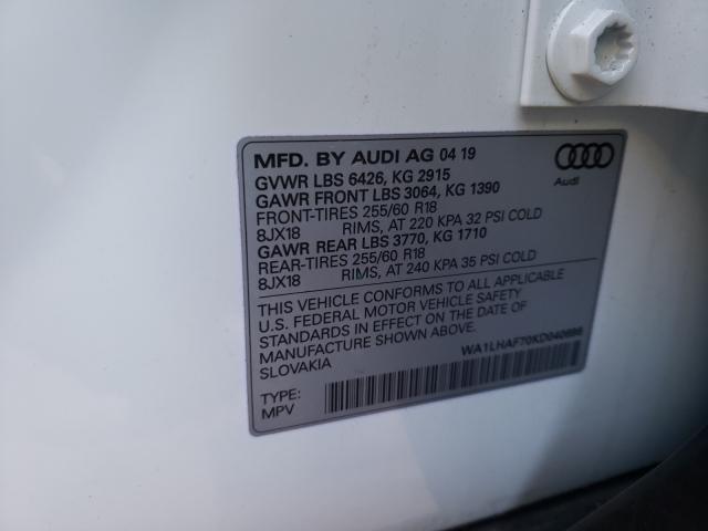 VIN WA1LHAF70KD040696 2019 Audi Q7, Premium Plus no.10