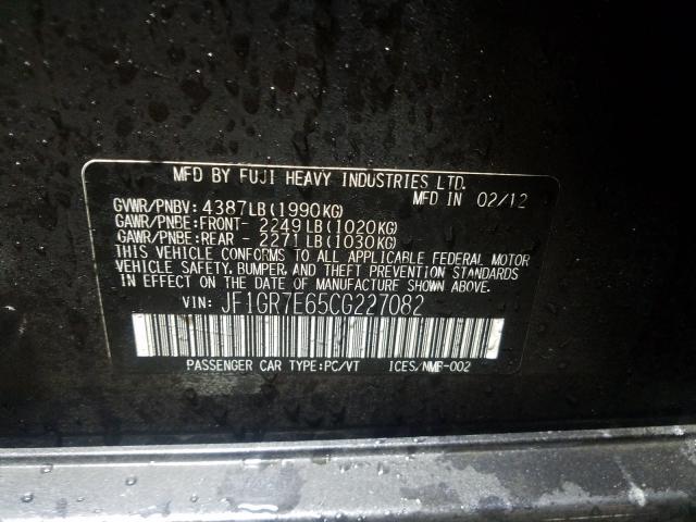 2012 SUBARU IMPREZA WR JF1GR7E65CG227082