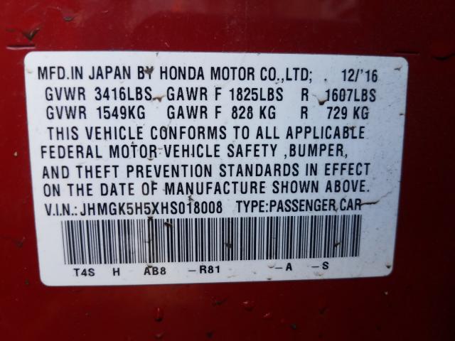 2017 HONDA FIT LX JHMGK5H5XHS018008