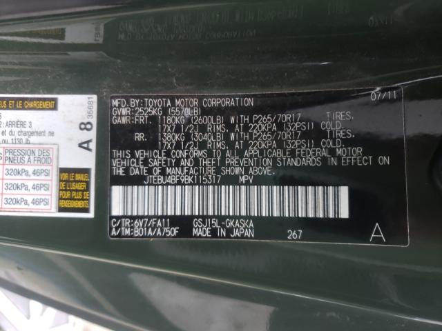2011 TOYOTA FJ CRUISER JTEBU4BF9BK115317