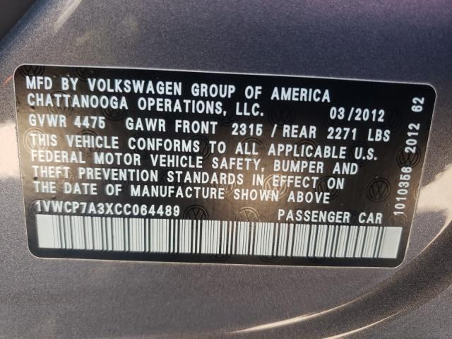 2012 VOLKSWAGEN PASSAT SEL 1VWCP7A3XCC064489