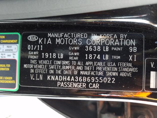 2011 KIA RIO BASE KNADH4A36B6955022