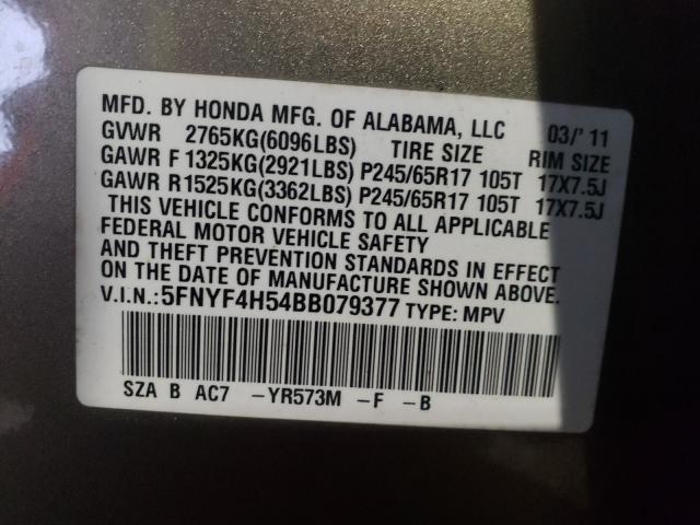 2011 HONDA PILOT EXL 5FNYF4H54BB079377