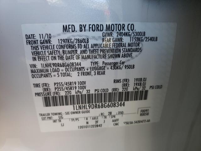 2011 LINCOLN MKS 1LNHL9DR6BG608344
