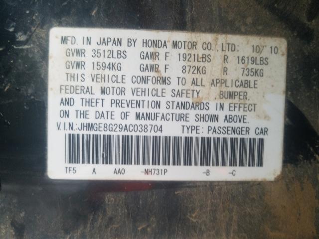 2010 HONDA FIT JHMGE8G29AC038704