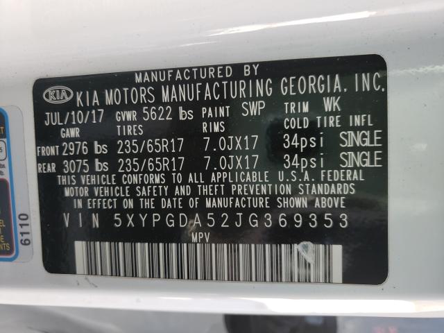 2018 KIA SORENTO 5XYPGDA52JG369353