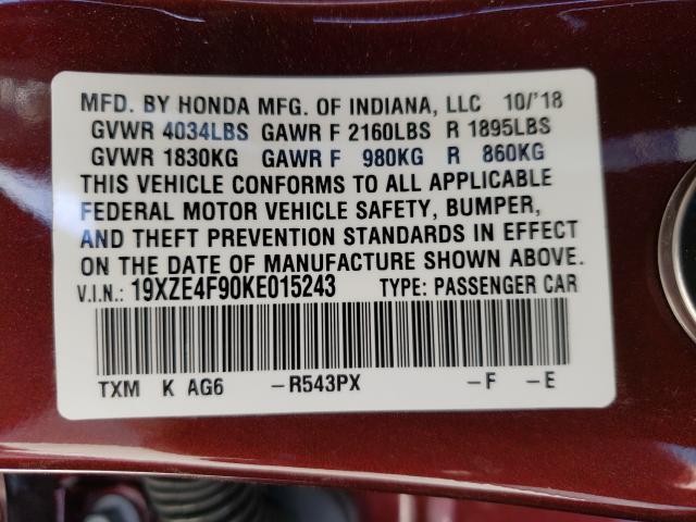 2019 HONDA INSIGHT TO 19XZE4F90KE015243