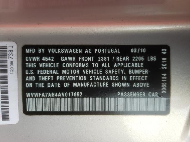 2010 VOLKSWAGEN EOS LUX WVWFA7AH4AV017652