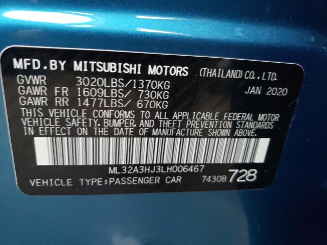 2020 MITSUBISHI MIRAGE ES ML32A3HJ3LH006467