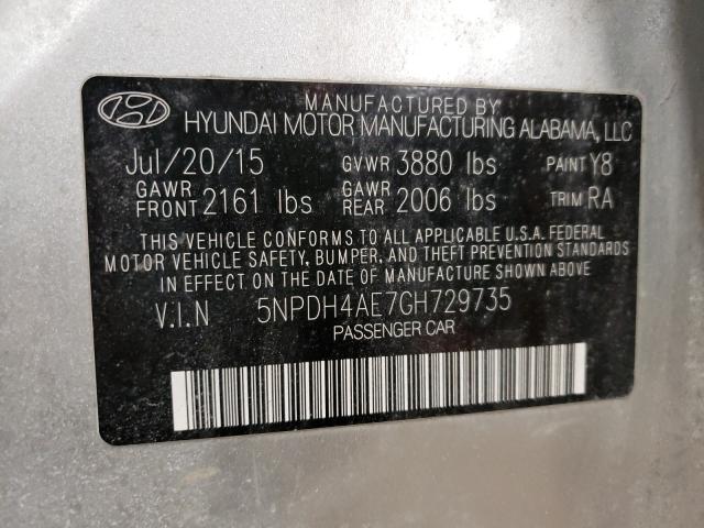 2016 HYUNDAI ELANTRA 5NPDH4AE7GH729735