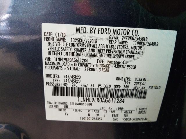 2010 LINCOLN MKS 1LNHL9ER0AG611284