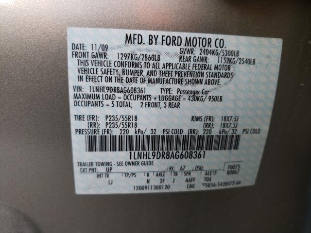 2010 LINCOLN MKS 1LNHL9DR8AG608361