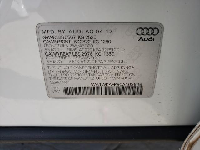 2012 AUDI Q5 PRESTIG WA1WKAFP8CA103948