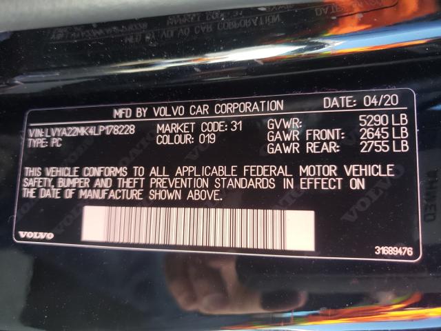 2020 VOLVO S90 T6 MOM LVYA22MK4LP178228