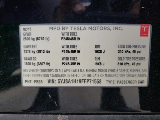 2015 TESLA MODEL S 85 5YJSA1H19FFP71558