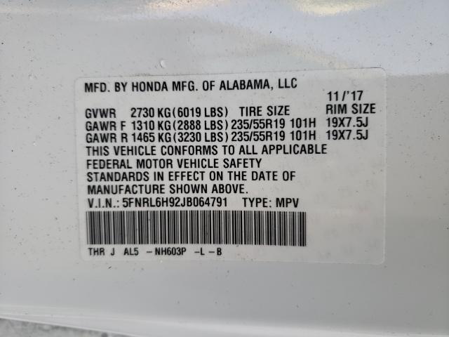 2018 HONDA ODYSSEY EL 5FNRL6H92JB064791