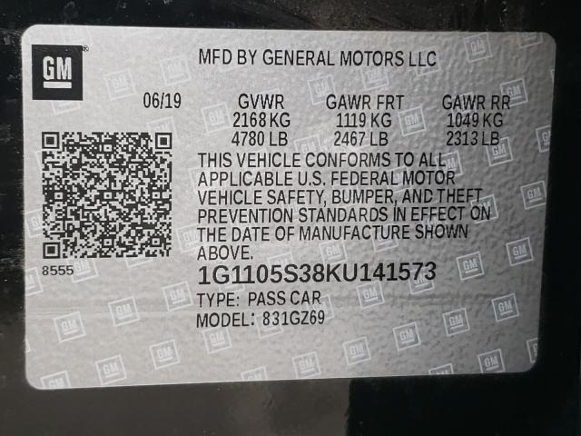 2019 CHEVROLET IMPALA PRE 1G1105S38KU141573