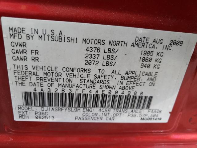 2010 MITSUBISHI GALANT ES 4A32B3FF4AE004988