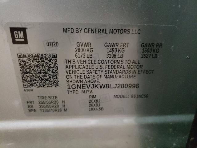 2020 CHEVROLET TRAVERSE R 1GNEVJKW8LJ280996