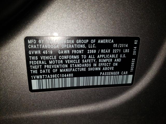 2014 VOLKSWAGEN PASSAT SE 1VWBT7A39EC104460
