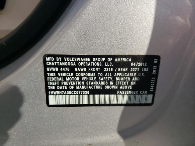 2012 VOLKSWAGEN PASSAT SE 1VWBH7A35CC077336